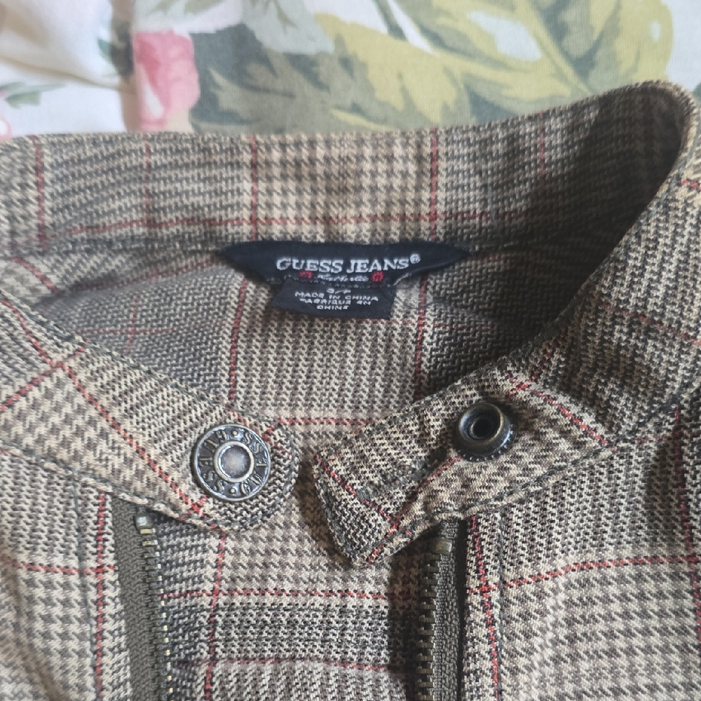 Guess Women's Checkered Blazer - Brown and Red